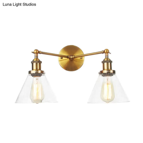 Vintage 2-Light Clear Glass Wall Sconce In Black/Brass/Bronze- Perfect For Living Rooms
