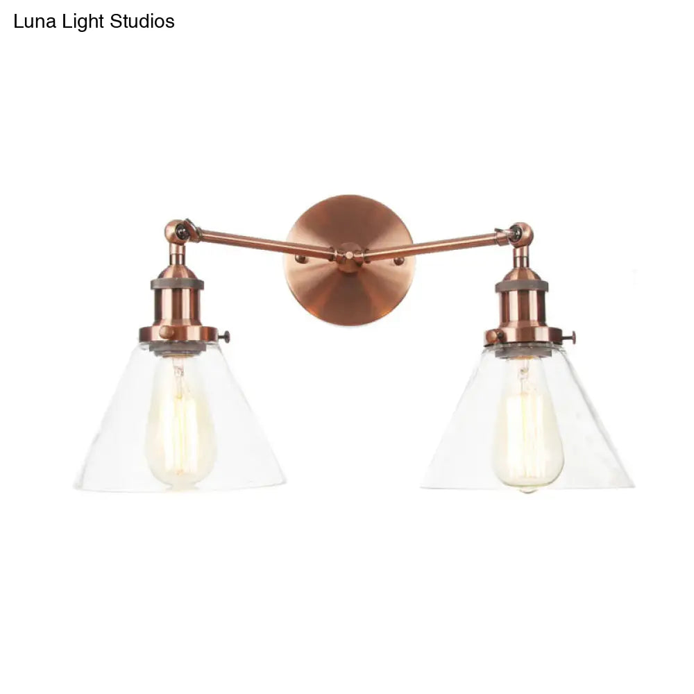 Vintage 2-Light Clear Glass Wall Sconce In Black/Brass/Bronze- Perfect For Living Rooms