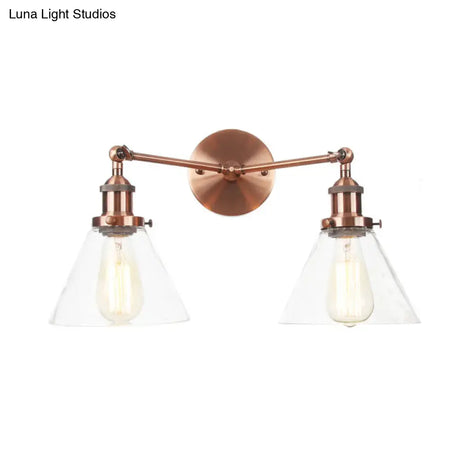Vintage 2-Light Clear Glass Wall Sconce In Black/Brass/Bronze- Perfect For Living Rooms
