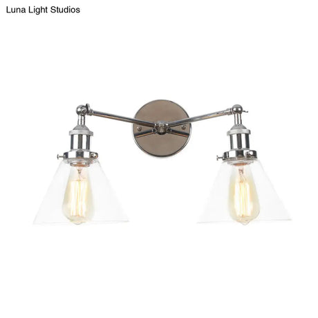 Vintage 2-Light Clear Glass Wall Sconce In Black/Brass/Bronze- Perfect For Living Rooms