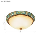 Vintage 3 - Head Ceiling Mounted Light In Blue - Green With Frosted Glass Shade 15’/19’ W