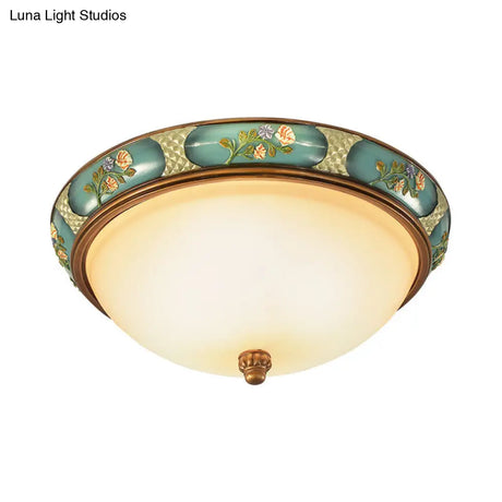 Vintage 3 - Head Ceiling Mounted Light In Blue - Green With Frosted Glass Shade 15’/19’ W
