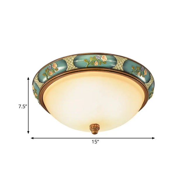 Vintage 3-Head Ceiling Mounted Light In Blue-Green With Frosted Glass Shade 15/19 W