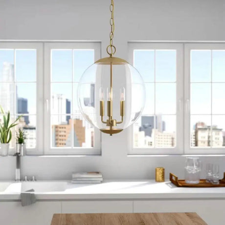 Vintage 3-Light Pendant With Clear Glass Globe Shade - Black/Chrome/Gold Perfect For Dining Room