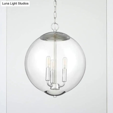 Vintage 3-Light Pendant With Clear Glass Globe Shade - Black/Chrome/Gold Perfect For Dining Room
