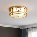 Vintage 4 - Light Brass Antler Ceiling Lamp With Opal Glass Shade