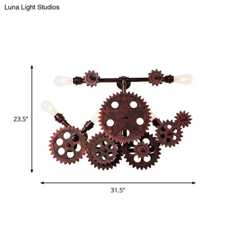 Vintage 5-Light Rustic Gear Wall Sconce For Living Room Décor