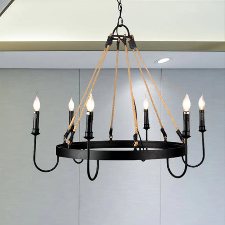 Vintage 6-Head Candle Chandelier Pendant Lamp In Black/Rust For Restaurants 6 / Black