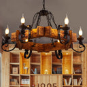 Vintage 6-Light Candle Chandelier With Clear Glass And Wooden Backplate Black