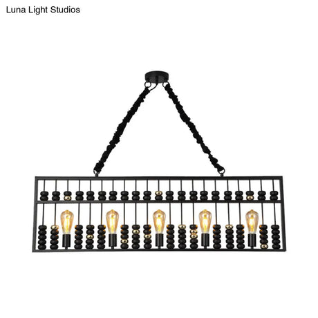 Vintage Abacus Pendant Ceiling Fixture - Metal Black 3 Bulbs Hanging Lamp For Restaurants