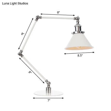 Vintage Adjustable Reading Lamp - Conical Desk Light White Metal 1 Stylish Design 8 Length Arm