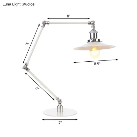 Vintage Adjustable Reading Lamp - Conical Desk Light White Metal 1 Stylish Design 8 Length Arm