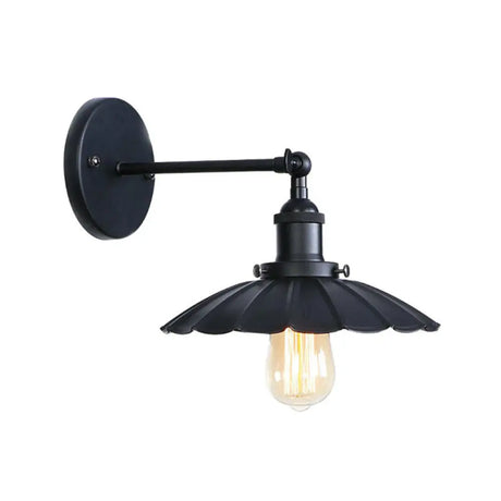 Vintage Adjustable Wall Lamp With Saucer Shade And Mesh Cage Design In Black / B