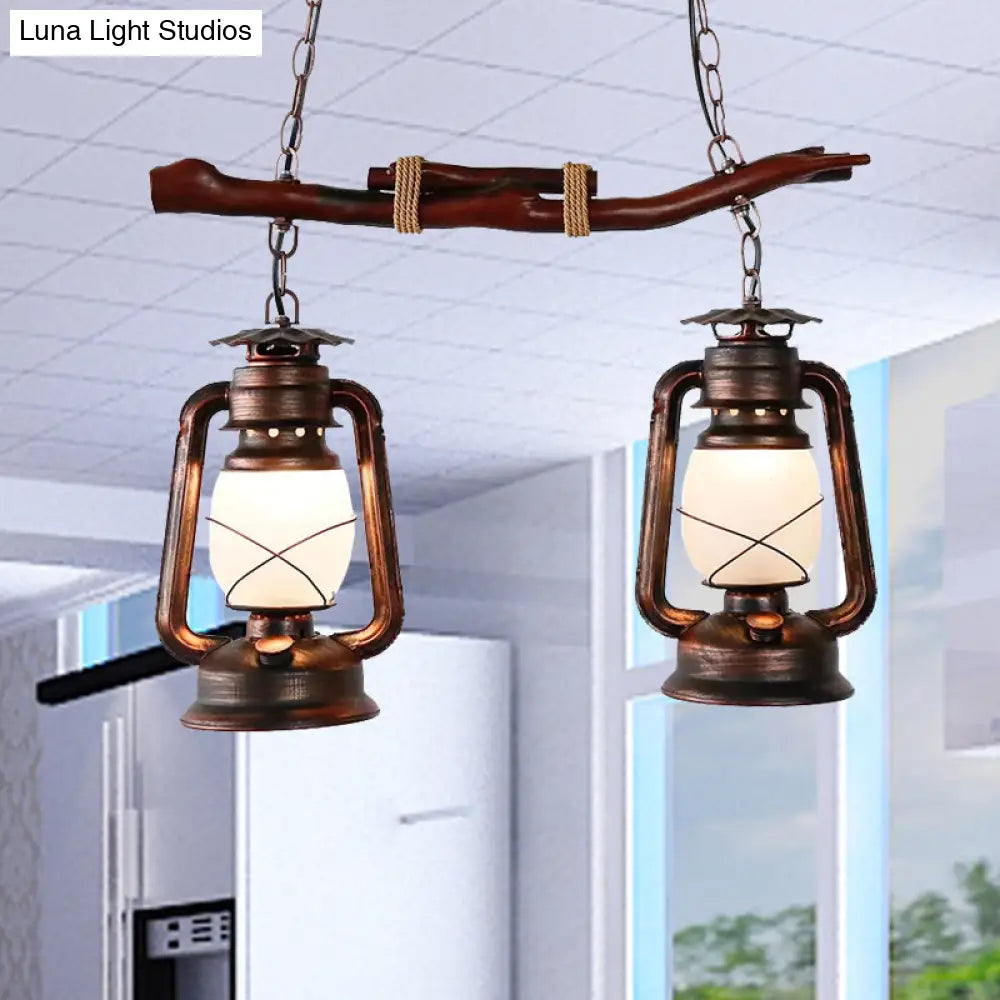 Vintage Aged Copper 2-Light Lantern Pendant For Dining Room