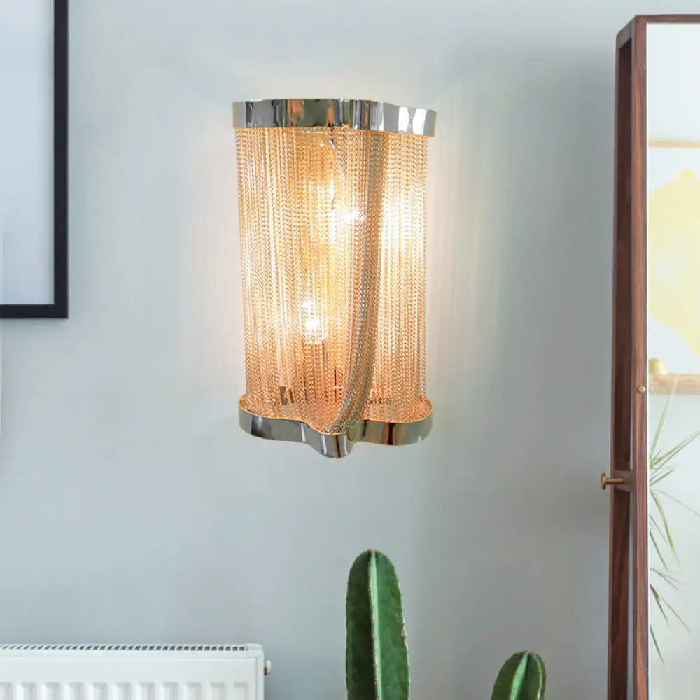 Vintage Aluminum Wall Lamp With Tassel Sconce Cylinder Shade In Gold/Silver - Set Of 2 Lights Gold