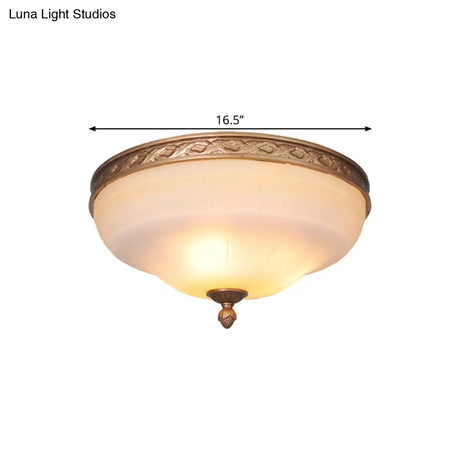 Vintage Amber Glass Ivory Ceiling Lamp - Curved Dome 14.5’/16.5’/20’ Wide Led Flush Mount Fixture