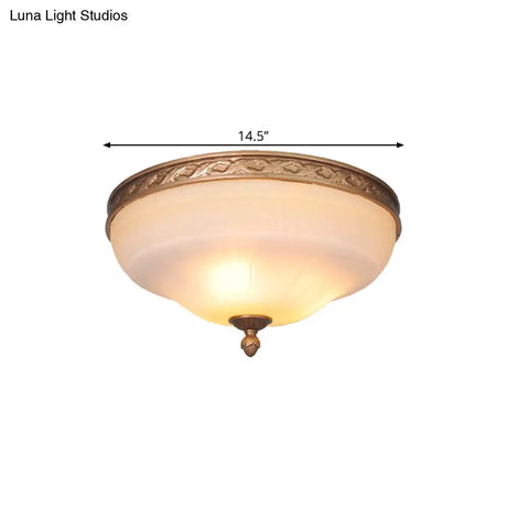 Vintage Amber Glass Ivory Ceiling Lamp - Curved Dome 14.5’/16.5’/20’ Wide Led Flush Mount Fixture