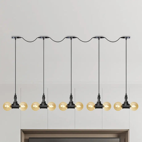 Vintage Amber Glass Pendant Lamp With Black Tandem Led And Multi-Head Design 10 /