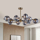 Vintage Amber/Grey Glass Flush Mount Chandelier With 10 Lights - Elegant Ceiling Light For Living