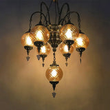 Vintage Amber Swirl Glass Globe Chandelier - Coffee House Pendant Light Fixture