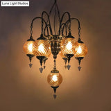 Vintage Amber Swirl Glass Globe Chandelier - Coffee House Pendant Light Fixture
