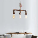 Vintage Antique Brass Island Chandelier With Valve Wheel - 3 Bulb Metal Pendant Light