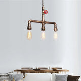 Vintage Antique Brass Island Chandelier With Valve Wheel - 3 Bulb Metal Pendant Light