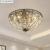 Vintage Antique Bronze Ceiling Light With Beveled Crystal And 3 - Bulb Flush Mount For Hallways