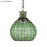 Vintage Ball Metal Pendant Fixture In Red/Green/Purple For Restaurant - Head Suspension Ceiling Hang