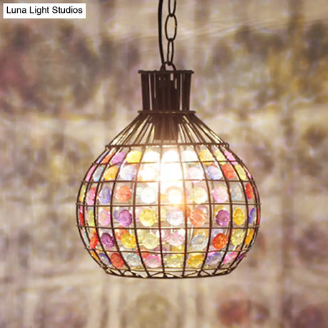 Vintage Ball Metal Pendant Fixture In Red/Green/Purple For Restaurant - Head Suspension Ceiling Hang