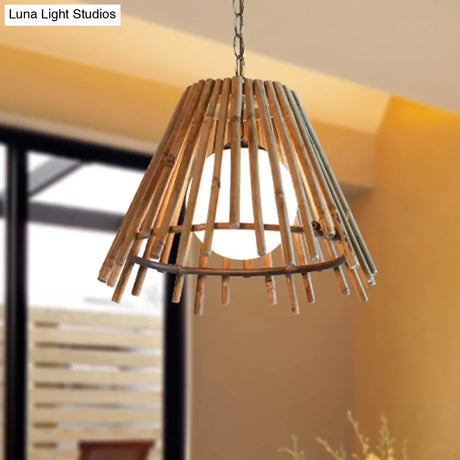 Vintage Bamboo Cone Ceiling Light With Led Bulb & Adjustable Cord