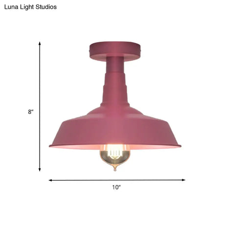 Vintage Barn Semi Flush Mount Ceiling Light In Blue/Green - 1 Metal Lighting For Corridor
