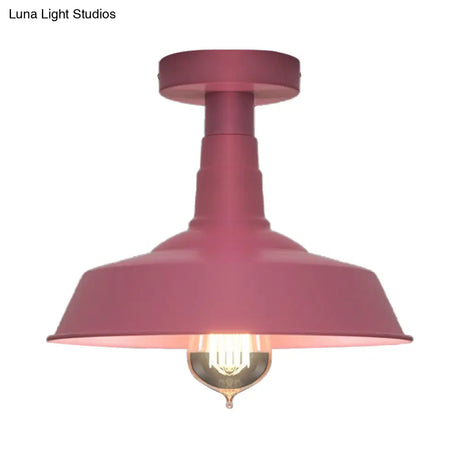 Vintage Barn Semi Flush Mount Ceiling Light In Blue/Green - 1 Metal Lighting For Corridor