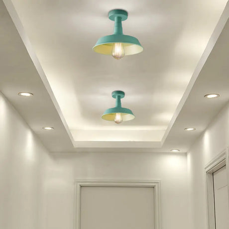 Vintage Barn Semi Flush Mount Ceiling Light In Blue/Green - 1 Metal Lighting For Corridor Green