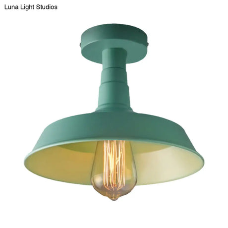 Vintage Barn Semi Flush Mount Ceiling Light In Blue/Green - 1 Metal Lighting For Corridor