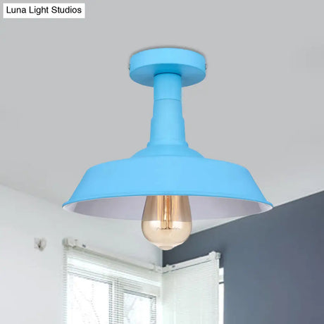 Vintage Barn Semi Flush Mount Ceiling Light In Blue/Green - 1 Metal Lighting For Corridor
