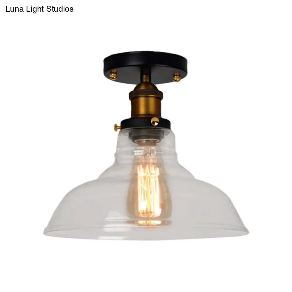 Vintage Barn Semi-Mounted Ceiling Light With Clear/Amber Glass Shade - Ideal For Bedroom 1 Bulb