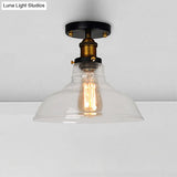 Vintage Barn Semi-Mounted Ceiling Light With Clear/Amber Glass Shade - Ideal For Bedroom 1 Bulb