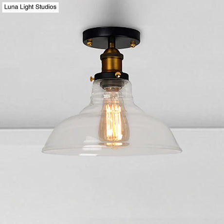 Vintage Barn Semi-Mounted Ceiling Light With Clear/Amber Glass Shade - Ideal For Bedroom 1 Bulb