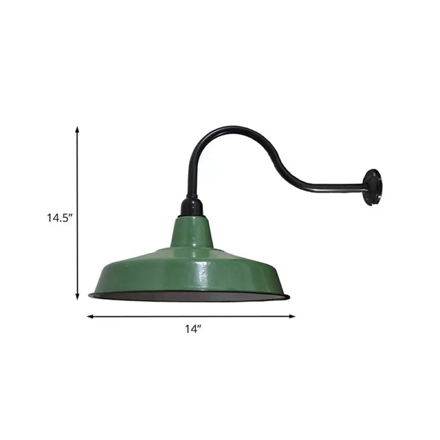 Vintage Barn Wall Light Fixture - 14/16 Dia Metal Sconce In Green For Restaurants