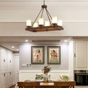 Vintage Beige Glass Island Light With Wood Base - Cylinder Dining Room Ceiling 6/8 Lights 6 /