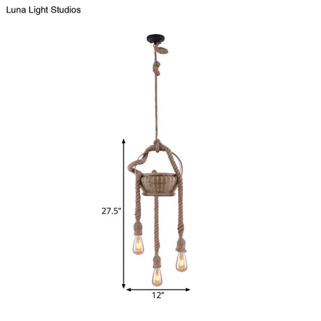 Vintage Beige Hemp Rope Chandelier - Rustic Hanging Light For Living Room
