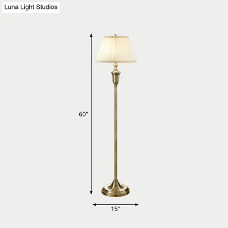 Vintage Beige Pleated Fabric Floor Lamp: Single-Bulb Empire Shade For Living Room