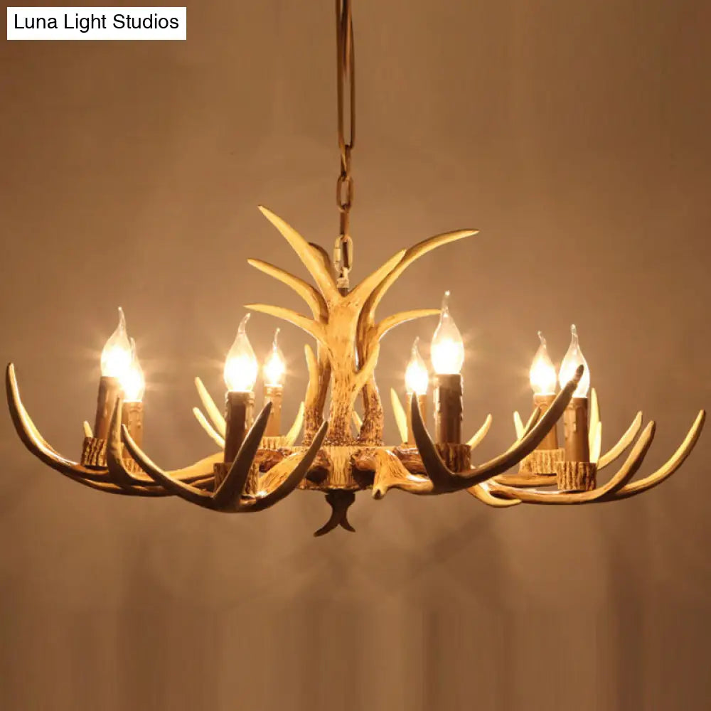 Vintage Beige Resin Antler Chandelier Pendant Light For Restaurant - Hanging Fixture
