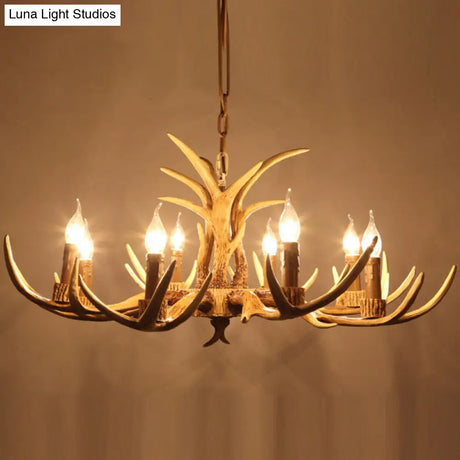 Vintage Beige Resin Antler Chandelier Pendant Light For Restaurant - Hanging Fixture