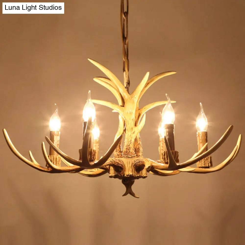 Vintage Beige Resin Antler Chandelier Pendant Light For Restaurant - Hanging Fixture