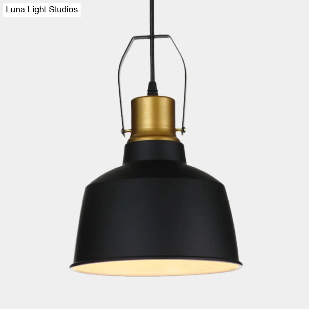 Vintage Bell Ceiling Pendant Light - Black Aluminum Hanging Lamp With Handle