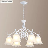 Vintage Bell Chandelier With Ruffle Glass Pendant Light Fixture For Dining Room