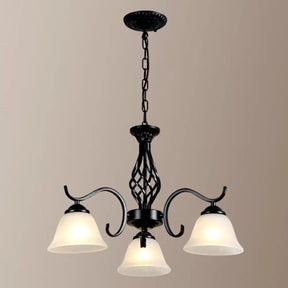 Vintage Bell Chandelier With Ruffle Glass Pendant Light Fixture For Dining Room 3 / Black A