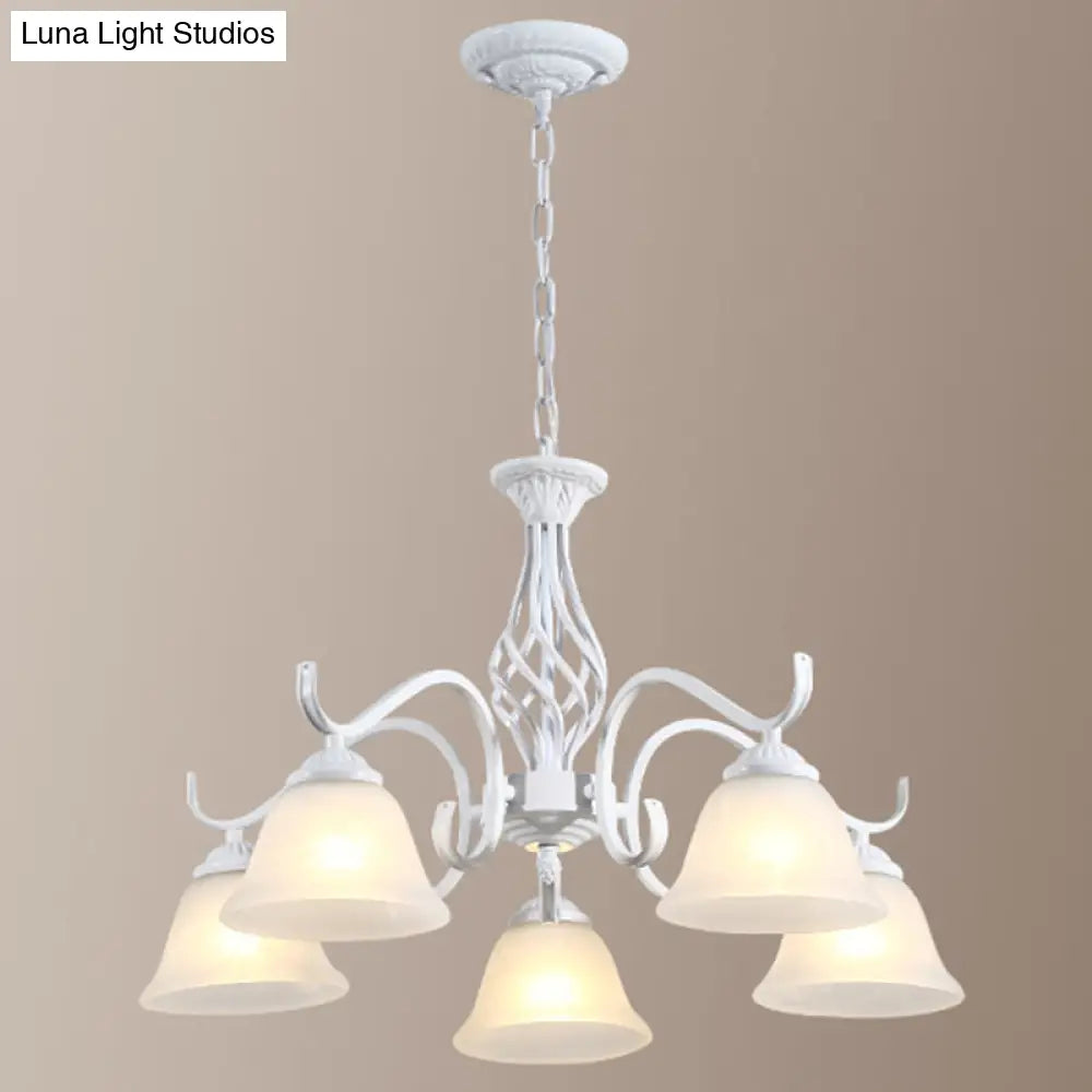 Vintage Bell Chandelier With Ruffle Glass Pendant Light Fixture For Dining Room